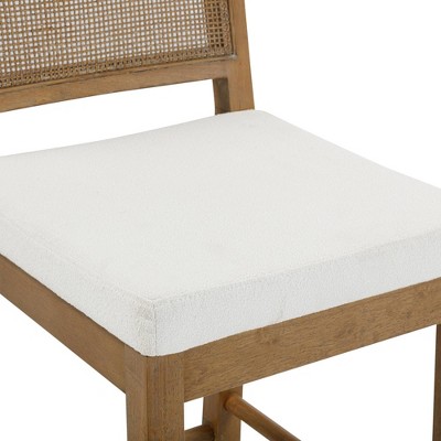 Bailey Light Brown Boucle Upholstered Bar Stools with Rattan Back, Set of 4