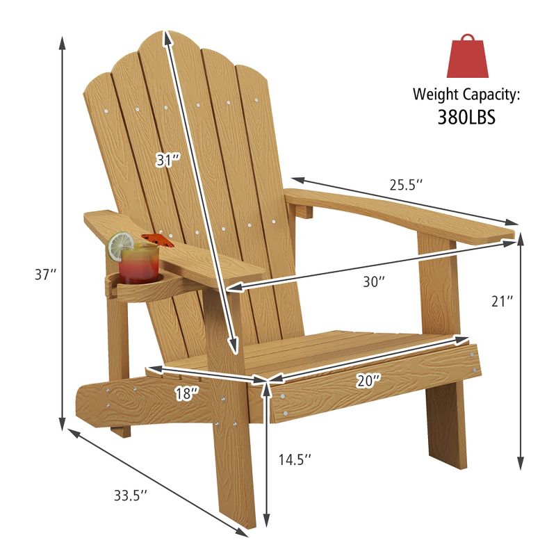 Tangkula Patio HIPS Outdoor Weather Resistant Slatted Chair Adirondack Chair w/ Cup Holder, 3 of 9