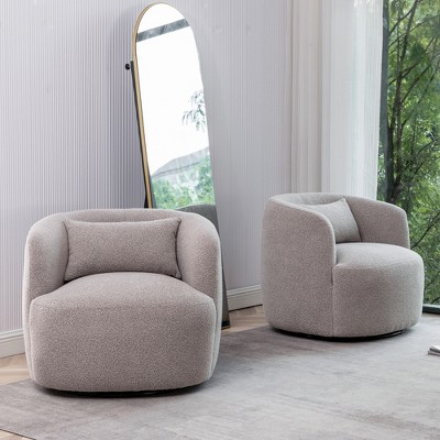 KINWELL 34" Wide Boucle Fabric Upholstered Swivel Armchair (Set of 2)