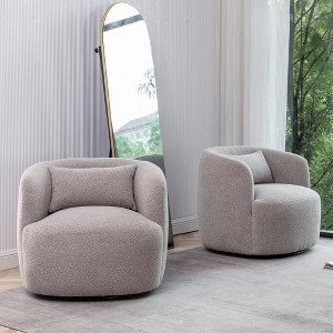 KINWELL 34" Wide Boucle Fabric Upholstered Swivel Armchair (Set of 2) - 1 of 4