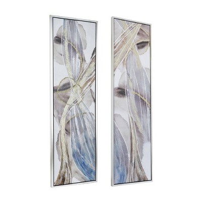 Tall Abstract Framed Oil Paintings in Purple, Gold, and Blue