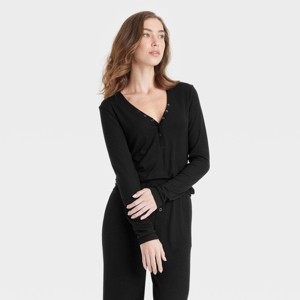 Women's Ribbed Henley Pajama Top - Auden™ - 1 of 4