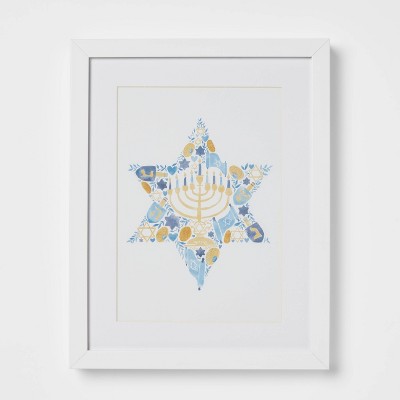 11" x 14" Happy Hanukkah Star Wall Art White Matte - Threshold™