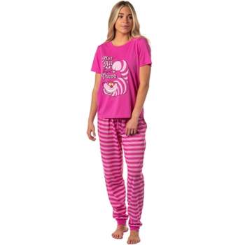 Disney Womens' Alice in Wonderland Cheshire Cat Jogger Sleep Pajama Set Pink