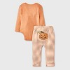 Baby 2pc Disney Winnie The Pooh Pumpkin My First Halloween Long Sleeve Bodysuit & Bottom Set - Orange - 2 of 4