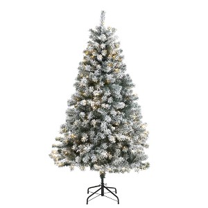 6ft Nearly Natural Pre-Lit LED Flocked Rock Springs Spruce Artificial Christmas Tree Clear Lights - 1 of 4