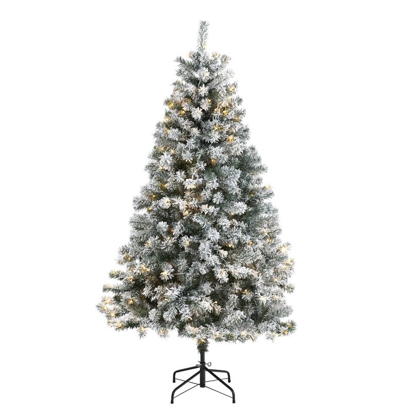 6ft Nearly Natural Pre-Lit LED Flocked Rock Springs Spruce Artificial Christmas Tree Clear Lights, 1 of 9
