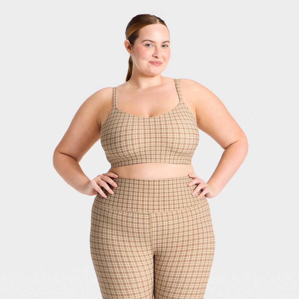 Women's Everyday Soft Light Support Strappy Sports Bra - All In Motion™ Tan Plaid 3X
