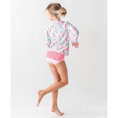 Vibrant Flamingo Long Sleeve Rash Guard Bikini Set, Size 5