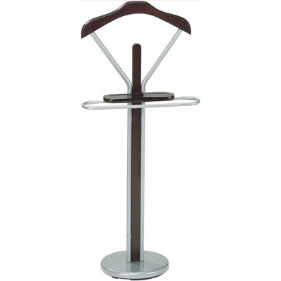 Walnut and Silver Wood & Metal Suit Valet Rack Stand