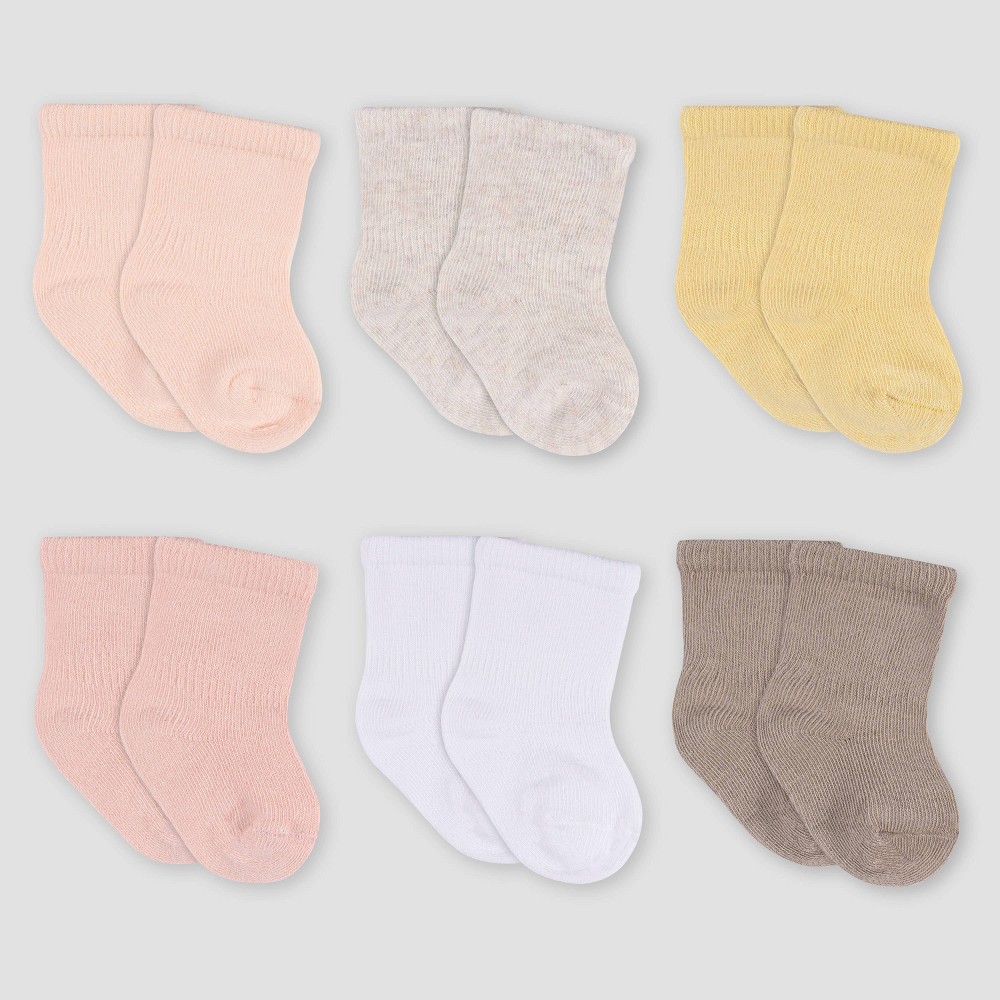 Gerber Baby 6pk Wiggle Proof Socks - Pink 6-12M