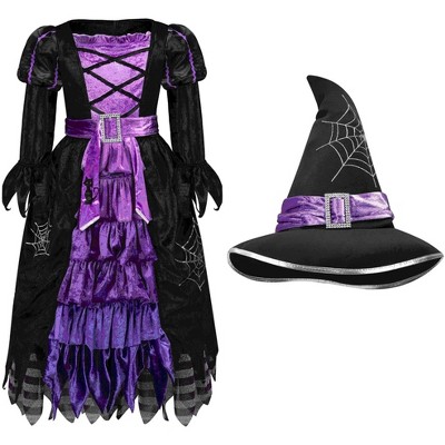 Joyfy Girls' Fancy Halloween Costume Halloween Witch Costume Dress for Halloween Dress Up Party