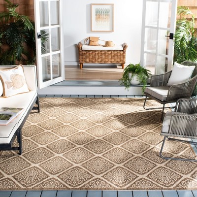 Cream Beige Square Synthetic Indoor/Outdoor Area Rug, 6'7" x 6'7"