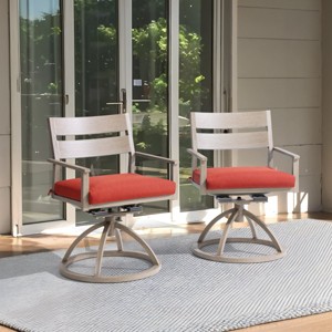 Crestlive Products Patio 2pc 360° Swivel Outdoor Dining Chairs Aluminum Frame, Wood Grain Finish with Sunbrella Cushion - 1 of 4
