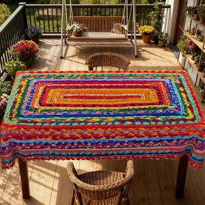 LOVEVOOK Washable Round Boho Tablecloth, Rectangle Bohemia Table Cover for Party Picnic Dinner Christmas Decor Indoor and Outdoor - 1 of 4