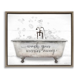 Stupell Industries Wash Worries Away Tub Bubbles Floating Frame Canvas Art - 1 of 4