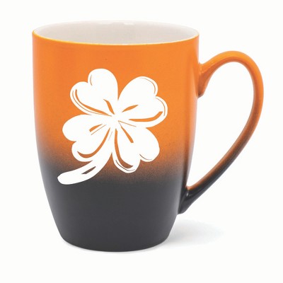 Elanze Designs Irish Four Leaf Clover Two Toned Ombre Matte 10 ounce New Bone China Coffee Tea Cup Mug, Orange and Black