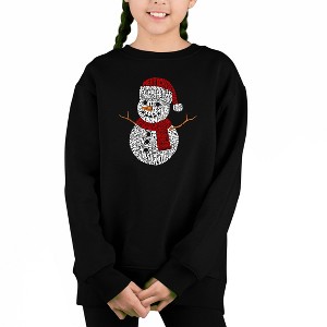 LA Pop Art Christmas Snowman - Girl's Word Art Crewneck Sweatshirt - 1 of 3