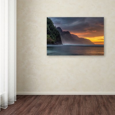 Napali Sunset Kauai Framed Canvas Art 16x24