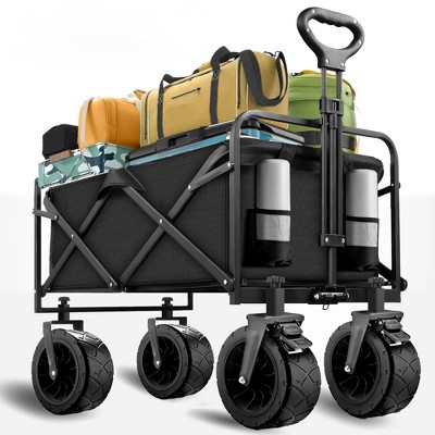 SKONYON Heavy-Duty Collapsible Wagon Cart with All-Terrain Wheels, 560 lb Capacity, Cup Holders