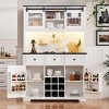 Farmhouse Pantry Bar Cabinet with LED Light, Sliding Door & Power Outlet, 71" Kitchen Storage Organizer for Coffee Bar Dining Room-3irtyhousy - 2 of 4