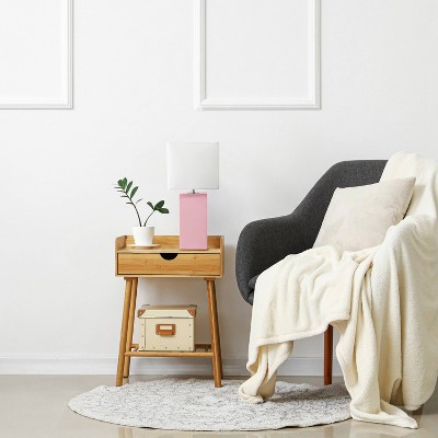 Pink Leather Table Lamp with White Fabric Shade