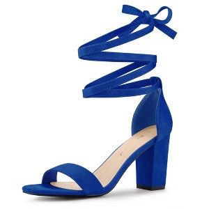 Allegra K Women's Open Toe Lace Up Ankle Strap Chunky Heel Sandals - 1 of 4