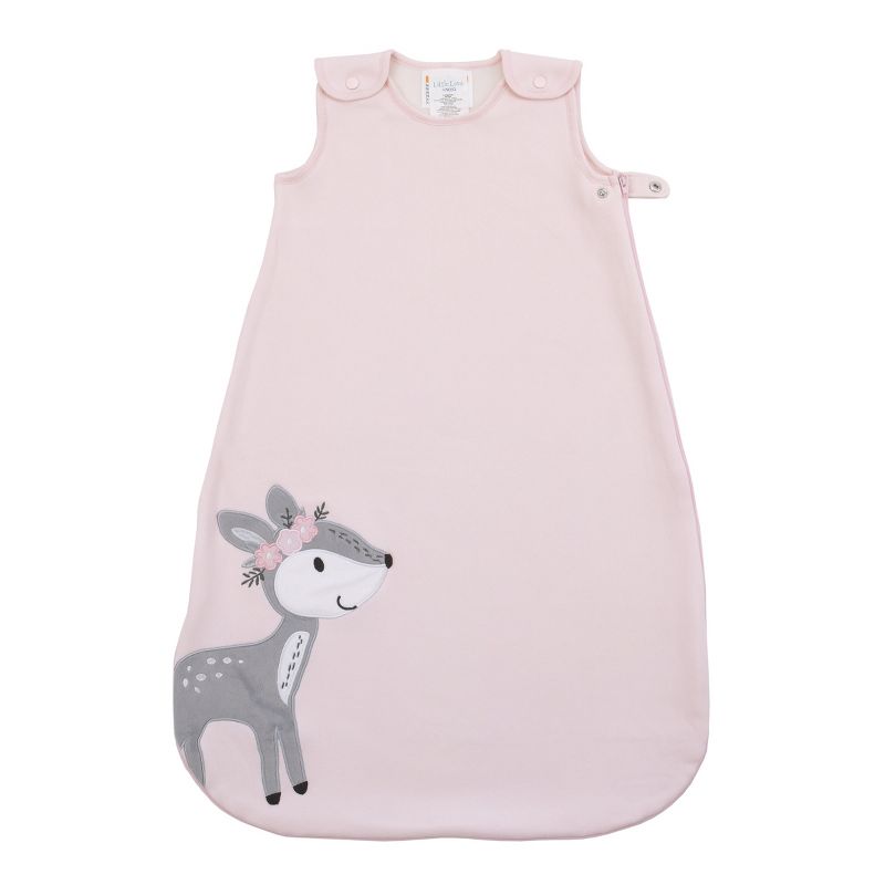 Little Love by NoJo Sweet Deer Pink and Grey Soft Fleece Wearable Blanket, Medium 6-12 mo., 2 of 4