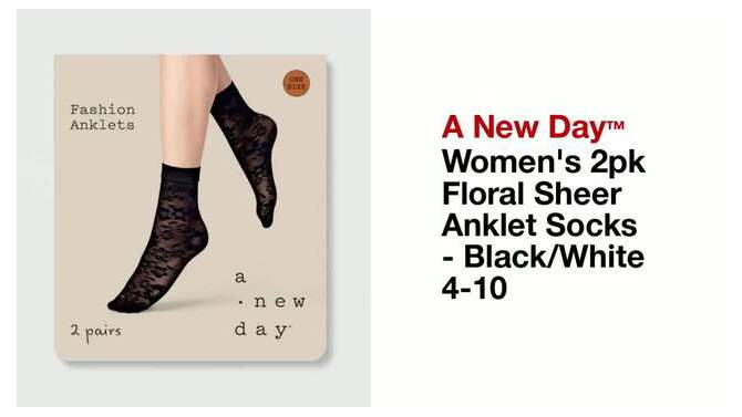Women&#39;s 2pk Floral Sheer Anklet Socks - A New Day&#8482; Black/White 4-10, 2 of 5, play video