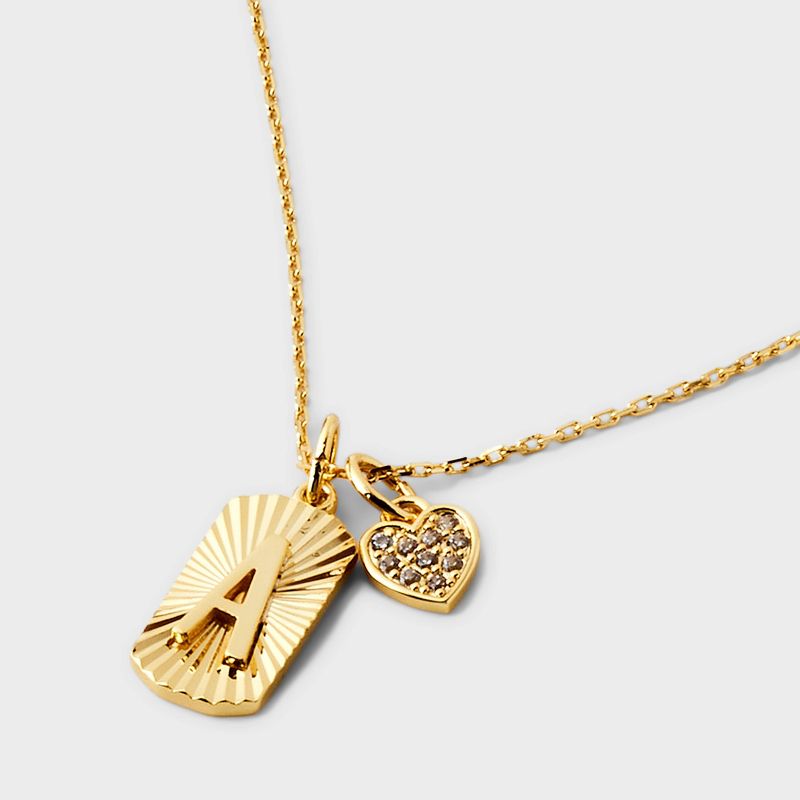 14K Gold Dipped with Cubic Zirconia Heart Initial Pendant Necklace - A New Day™ Gold, 5 of 7