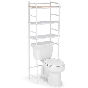 Home Zone Living Over-the-Toilet 3-Tier Storage Organizer with Bamboo Accent and Steel Frame, Freestanding Bathroom Shelf, White - 1 of 4