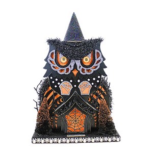 Roman 14.5 Inch Lighted Owl House Halloween Spiders Village Buildings - 1 of 3