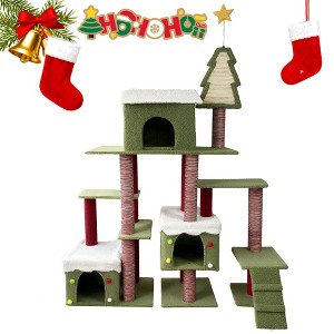 BABYYER Christmas Cat Tree with Condos, Multi-Level Cat Tower with Scratching Posts, Cat House Furniture with Snow Roof, Playground for Indoor Cats - 1 of 4