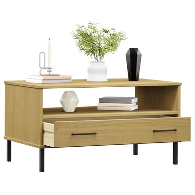 Light Wood Rectangular Coffee Table with Black Metal Legs and Storage