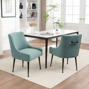 SEYNAR Modern Glam Velvet Black Metal Legs Dining Chair or Vanity Chair Set of 2 with Rear Handle - 1 of 4