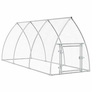 vidalXL Chicken Cage - Walk-in Hen Coop - Silver Galvanized Steel Poultry Enclosure - Lockable Door - 1 of 4
