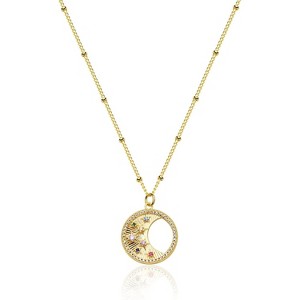 Layered Coin & Moon Phase Necklace, 14K Gold Plated Dainty Choker for Women - 1 of 4