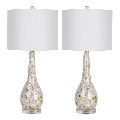 Set of 2 Demi Mother of Pearl Resin Table Lamps Off White - Decor Therapy