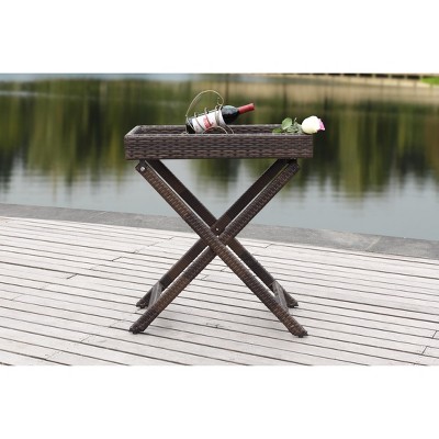 Bardia Brown Rattan Rectangular Folding Tray Table