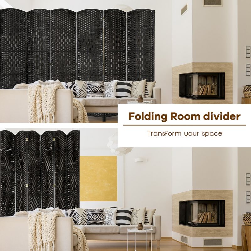 Costway 6-Panel Room Divider 6Ft Weave Fiber Folding Privacy Screen Brown\Black, 5 of 13