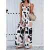 Women's Square Neck Overalls Printed Jumpsuit Loose Fit Wide Leg Jumpsuit With Pockets - 2 of 4