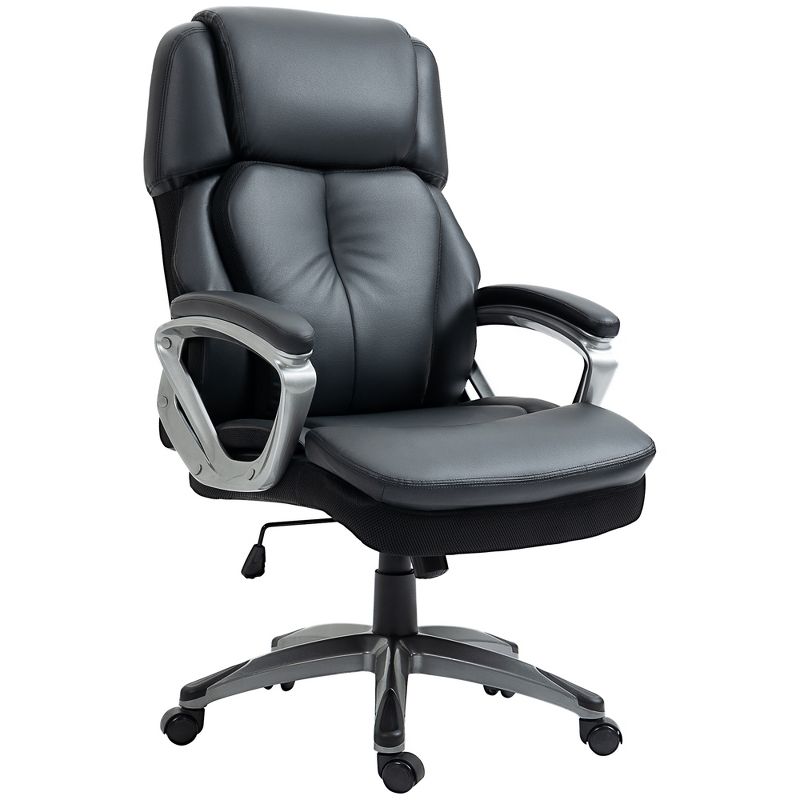 Vinsetto High Back Ergonomic Home Office Chair, PU Leather Swivel Chair with Adjustable Height, Lumbar Support and Padded Armrests, Black, 1 of 7