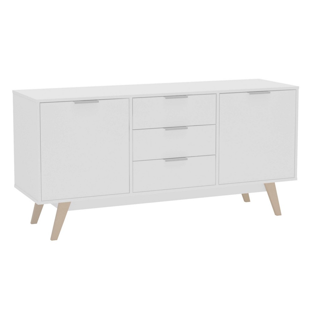 Shard Buffet White/Oak - Polifurniture: Mid-Century Modern Sideboard with 3 Drawers, 2 Doors