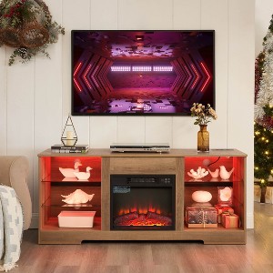 TinyHomieTV Console Large Storage Biplane LED Remote Multiple Modes Modern Entertainment Center Black - 1 of 4