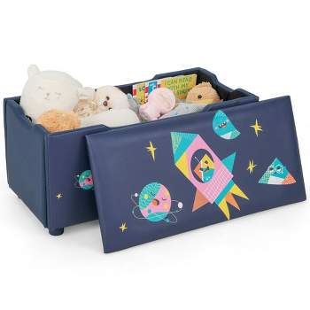 Costway Kids Upholstered Storage Ottoman Bench Versatile Toy Chest Footrest Stool with  Lid