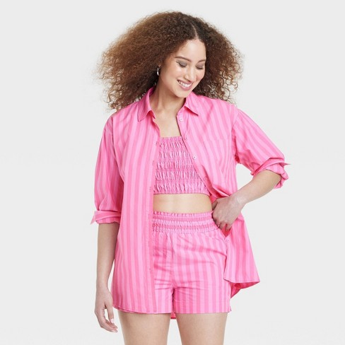Women's Long Sleeve Button-down Shirt - A New Day™ Pink Striped Xl : Target