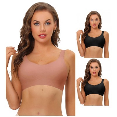 INSPIRE CHIC Women's No Show Smooth Comfort Adjustable Wide Straps Wireless Minimizers Bra 3 Packs