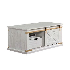Royal Hampton Farmhouse Coffee Table, Barn Door Storage, Gold, White 48 Inch - 1 of 4