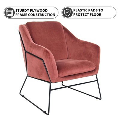 Royal Rose Velvet and Black Metal Accent Chair