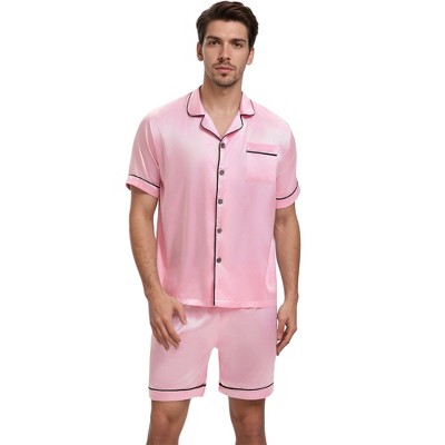 INSPIRE CHIC Men's 2 Piece Satin Pajama Sets Shirt and Shorts